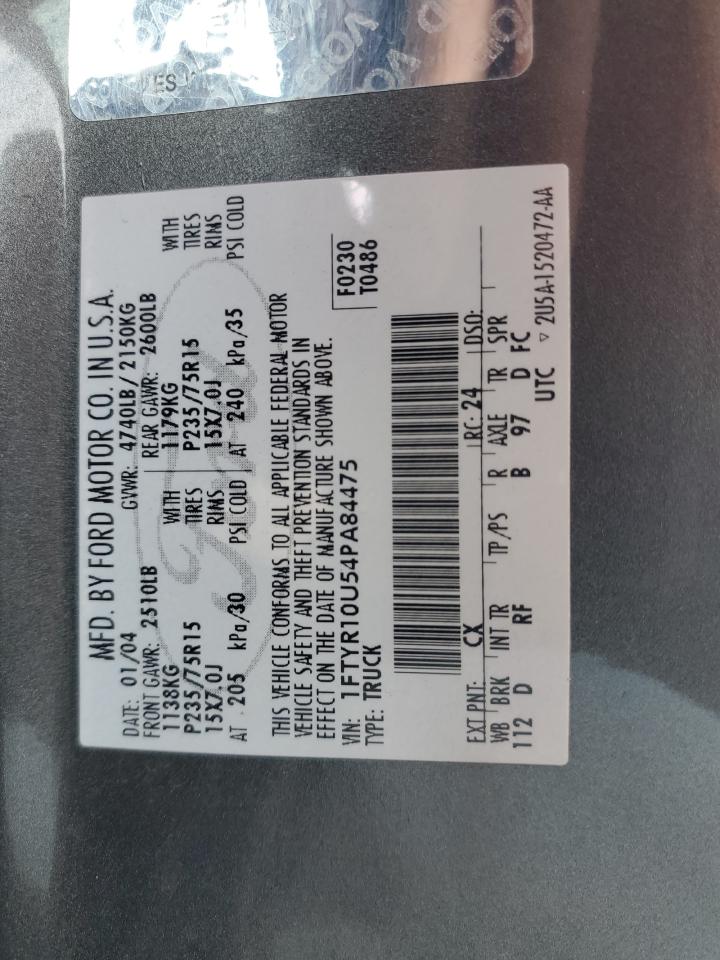 2004 Ford Ranger VIN: 1FTYR10U54PA84475 Lot: 91204845