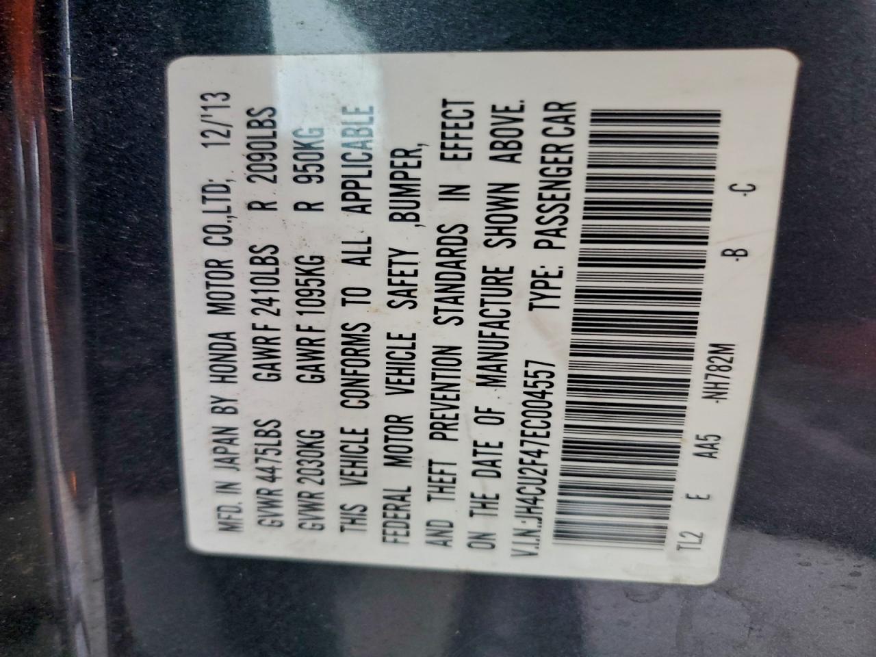 2014 Acura Tsx VIN: JH4CU2F47EC004557 Lot: 94223315