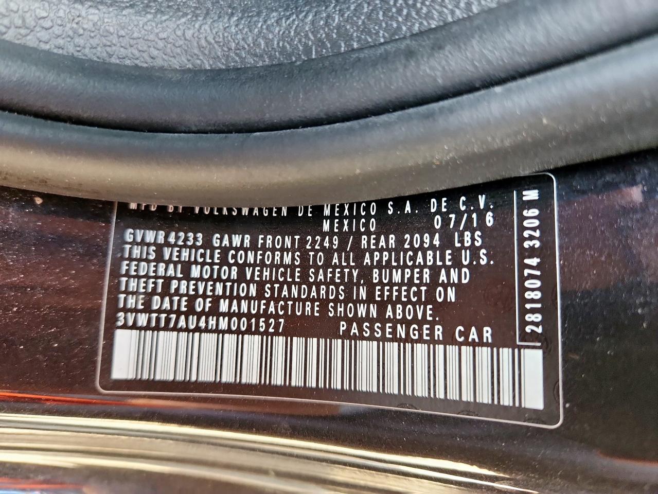 2017 Volkswagen Gti S VIN: 3VWTT7AU4HM001527 Lot: 92258755