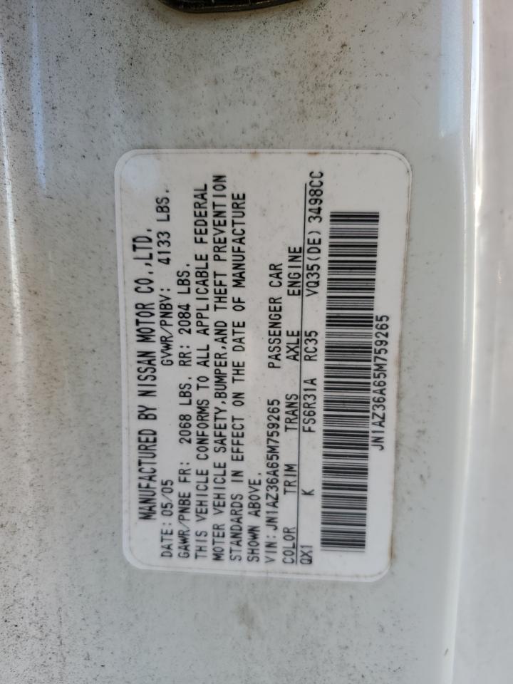 2005 Nissan 350Z Roadster VIN: JN1AZ36A65M759265 Lot: 92864615