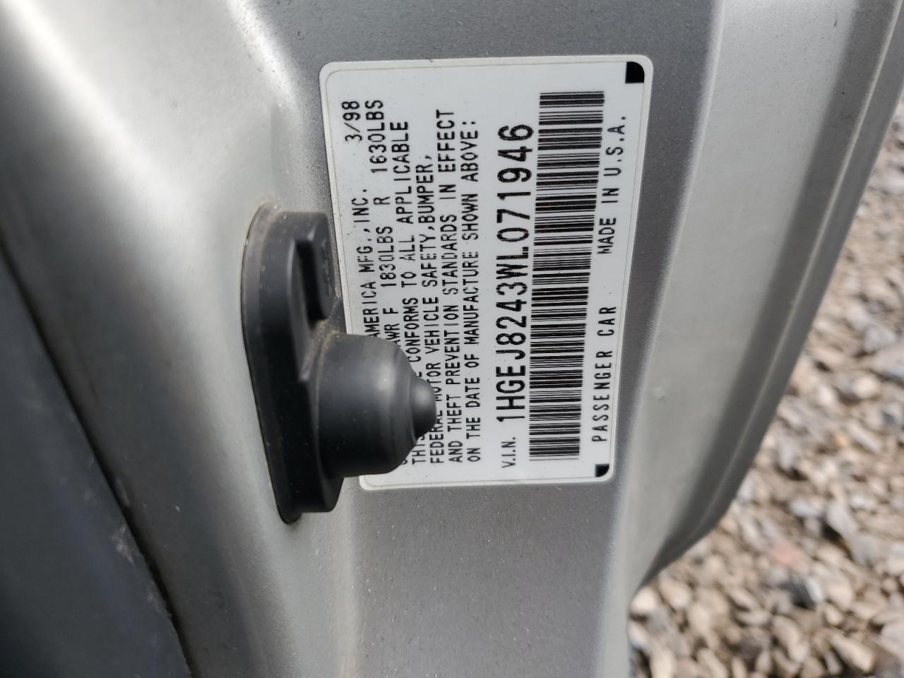 1998 Honda Civic Ex VIN: 1HGEJ8243WL071946 Lot: 93090485