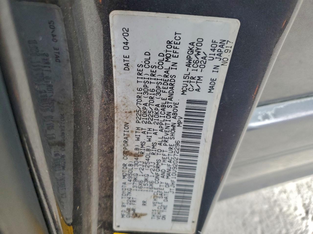 2002 Lexus Rx 300 VIN: JTJHF10U920272296 Lot: 94155085