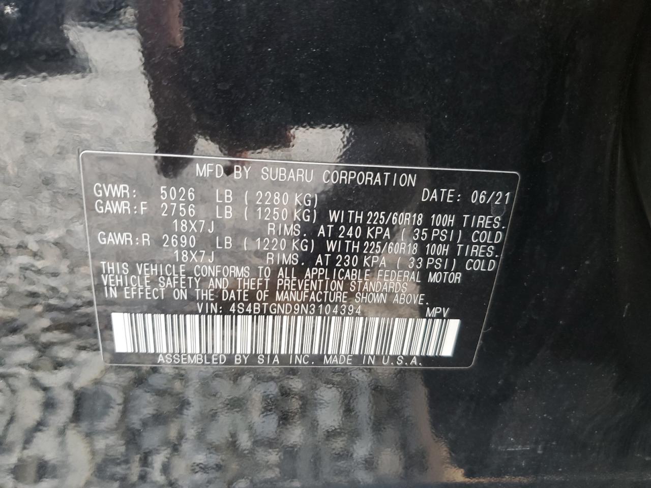 2022 Subaru Outback Limited Xt VIN: 4S4BTGND9N3104394 Lot: 91913185