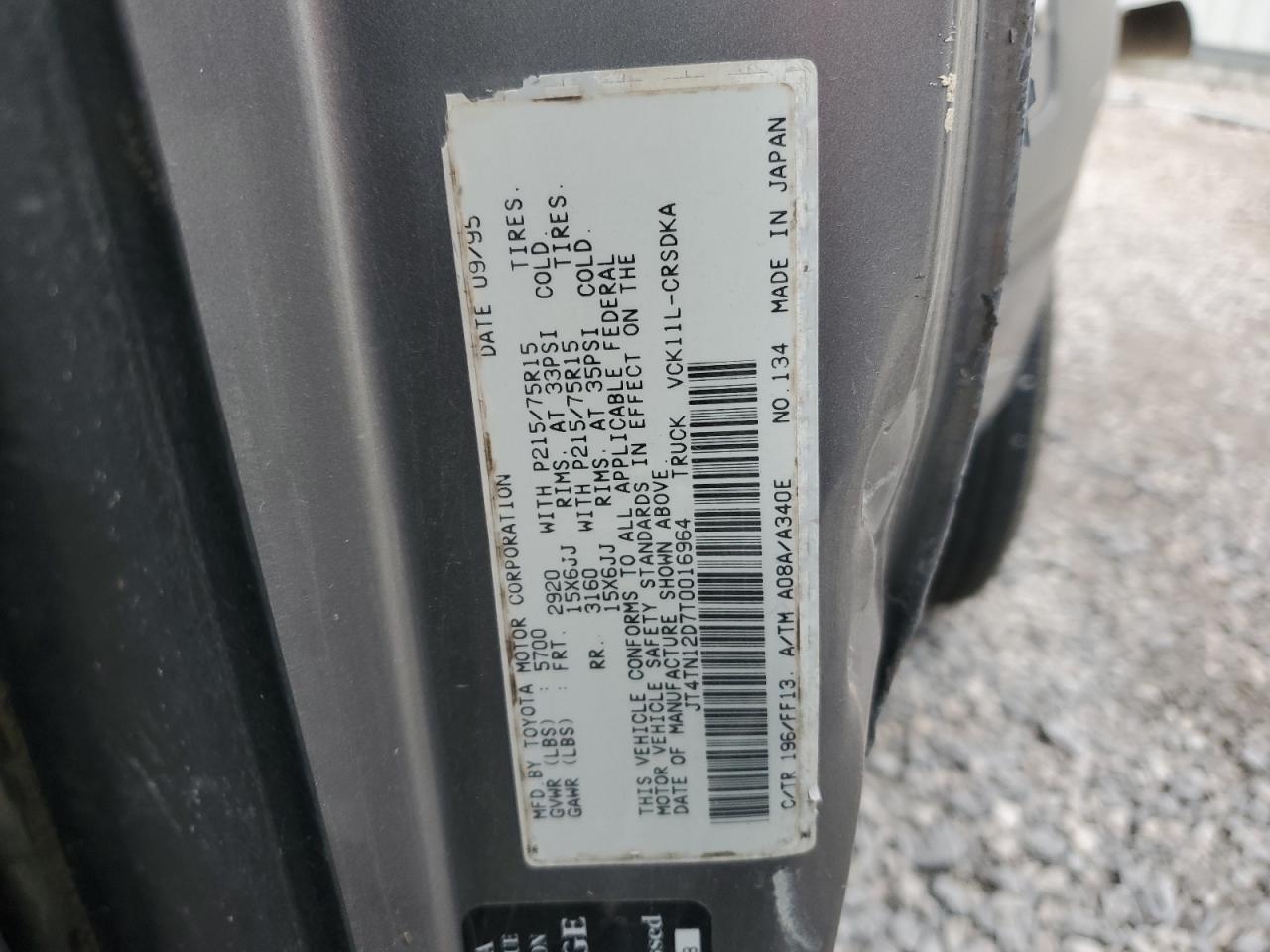 1996 Toyota T100 Xtracab VIN: JT4TN12D7T0016964 Lot: 92204225