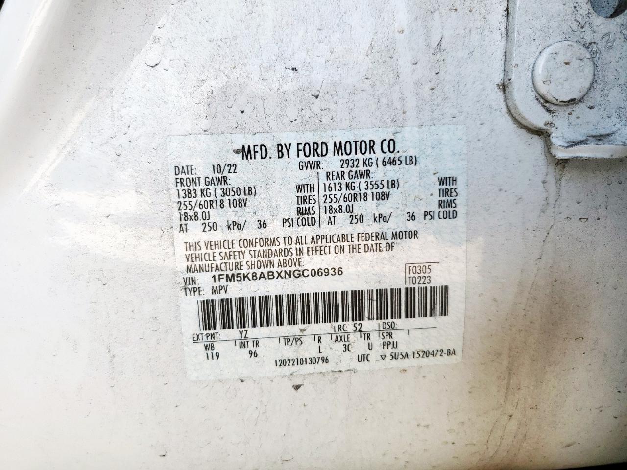 2022 Ford Explorer Police Interceptor VIN: 1FM5K8ABXNGC06936 Lot: 93673445