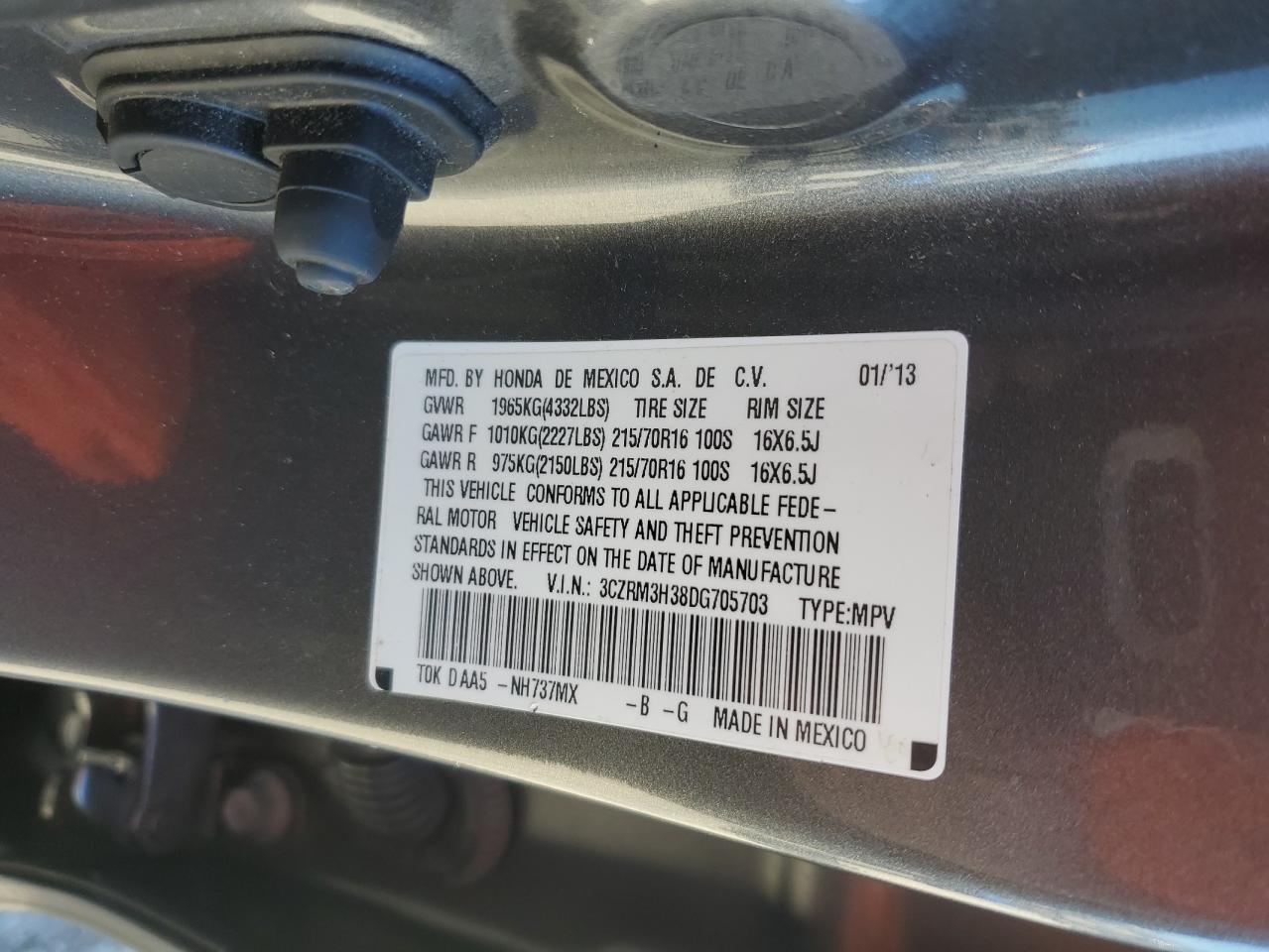 2013 Honda Cr-V Lx VIN: 3CZRM3H38DG705703 Lot: 92818205