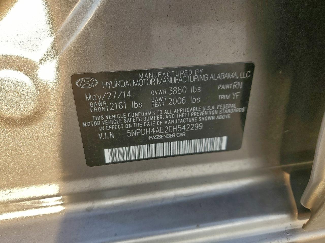 2014 Hyundai Elantra Se VIN: 5NPDH4AE2EH542299 Lot: 94241405