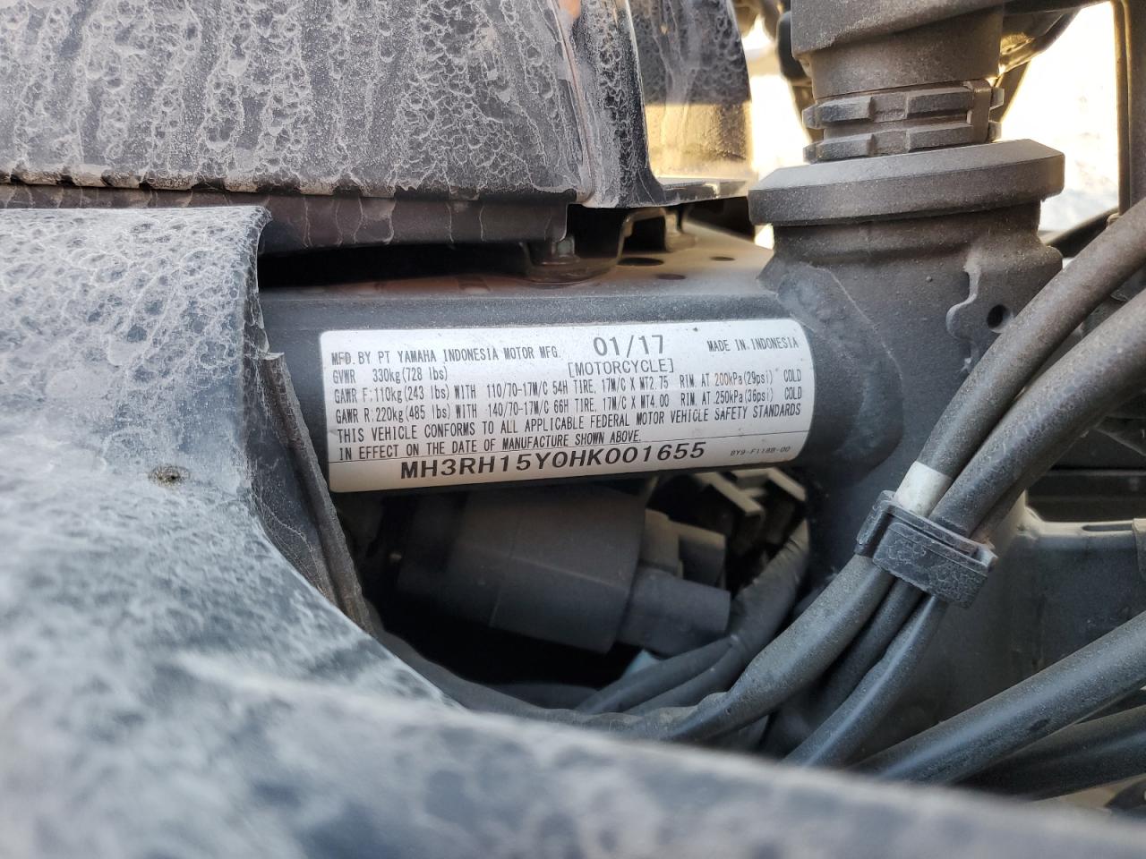 2017 Yamaha Yzfr3 A VIN: MH3RH15Y0HK001655 Lot: 91170745