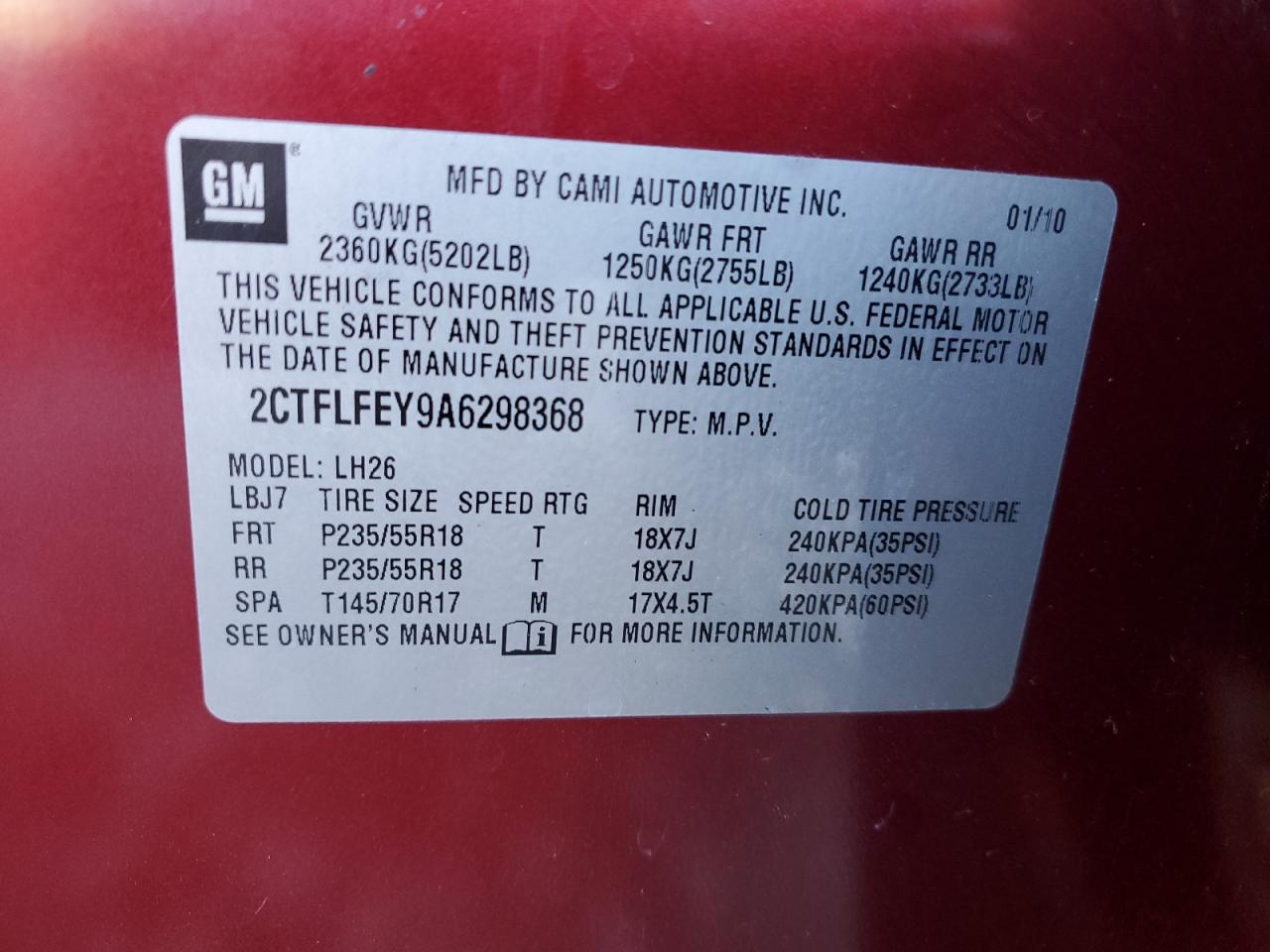 2010 GMC Terrain Slt VIN: 2CTFLFEY9A6298368 Lot: 92838295