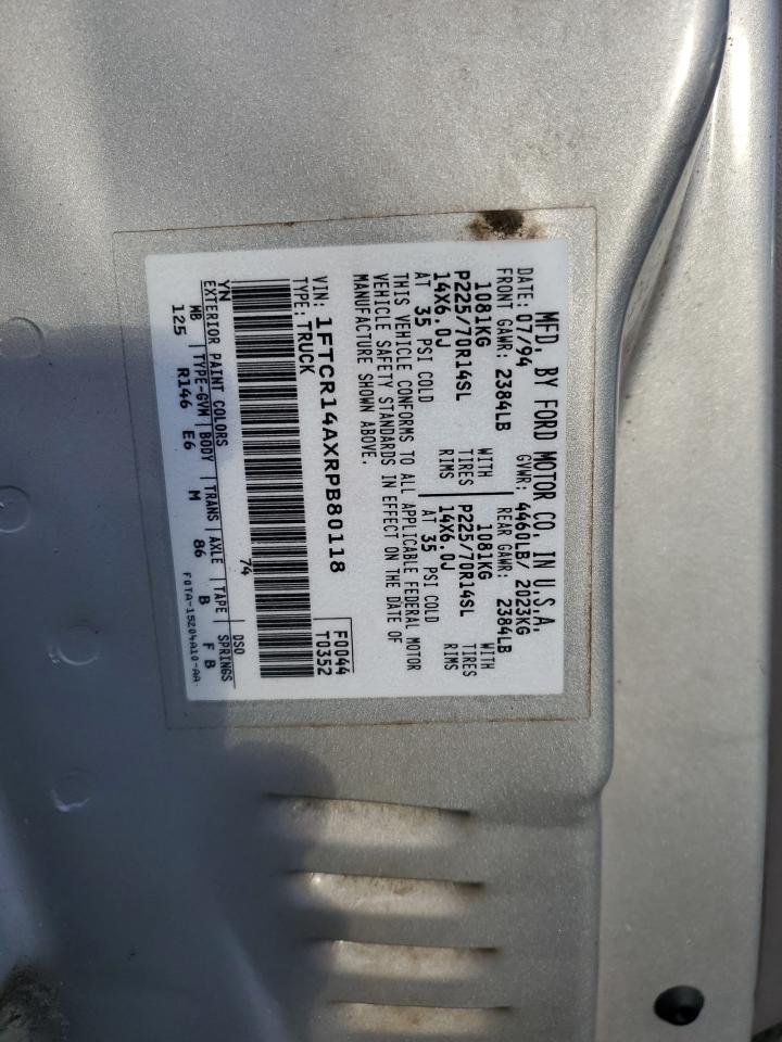 1994 Ford Ranger Super Cab VIN: 1FTCR14AXRPB80118 Lot: 93559045