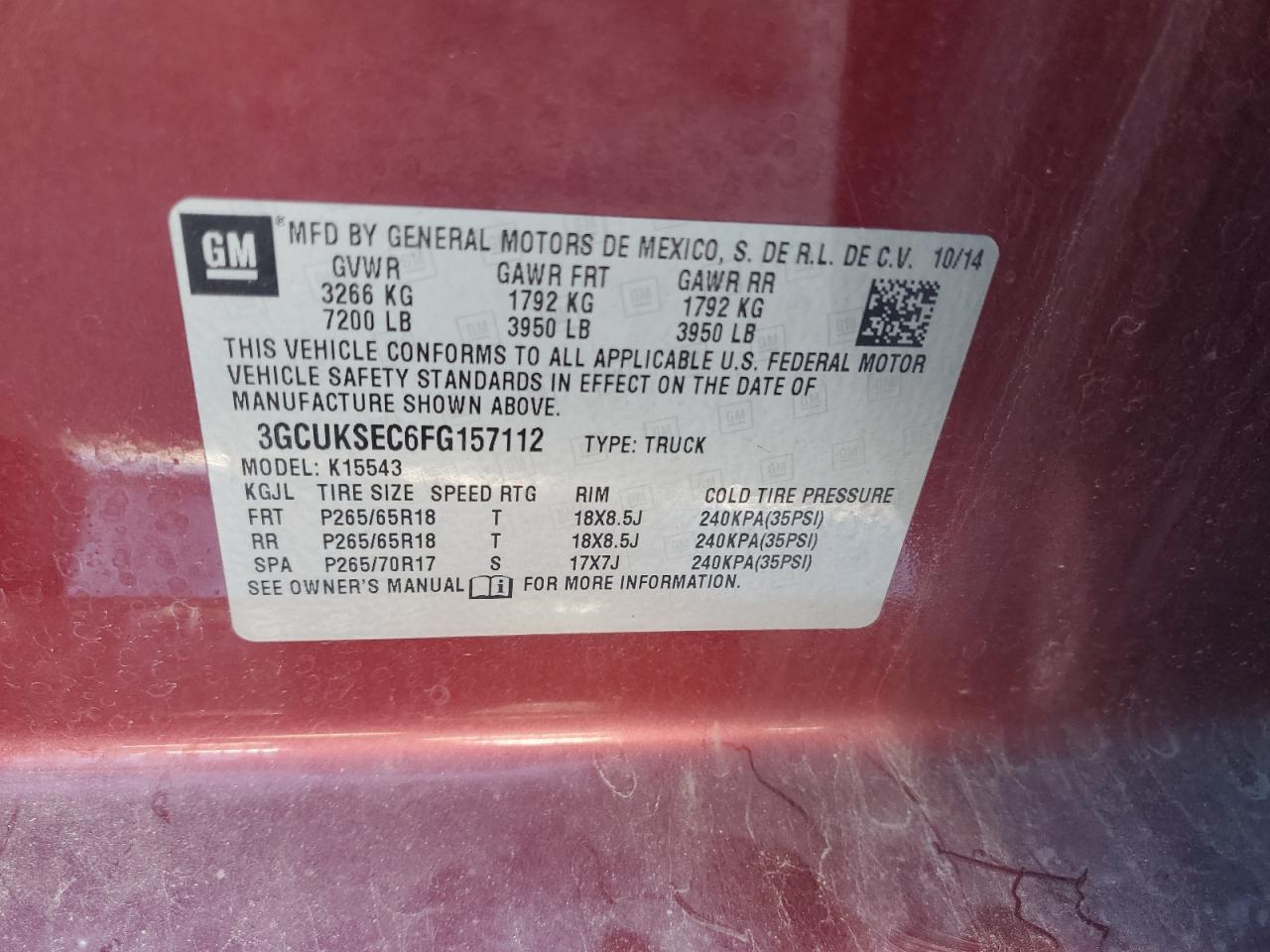 2015 Chevrolet Silverado K1500 Ltz VIN: 3GCUKSEC6FG157112 Lot: 91508025