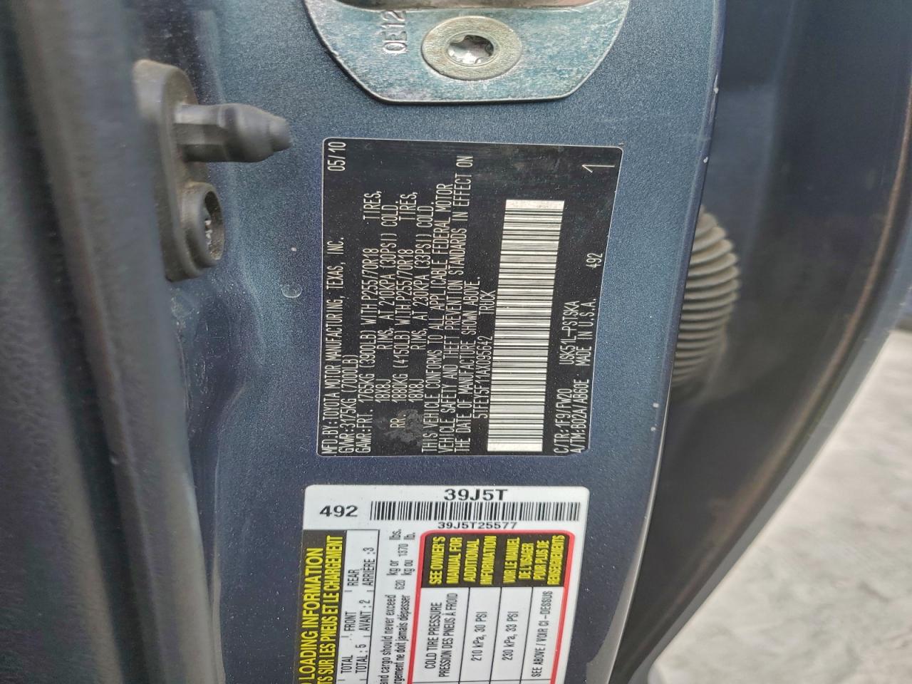 2010 Toyota Tundra Crewmax Sr5 VIN: 5TFEY5F11AX095642 Lot: 93721765