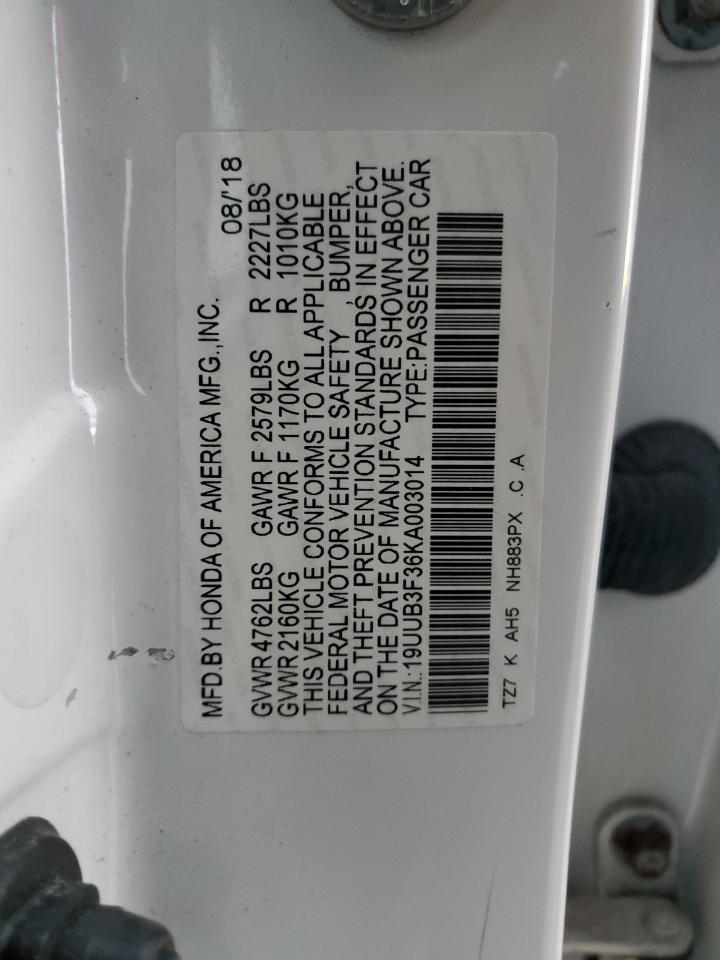 2019 Acura Tlx VIN: 19UUB3F36KA003014 Lot: 92182125