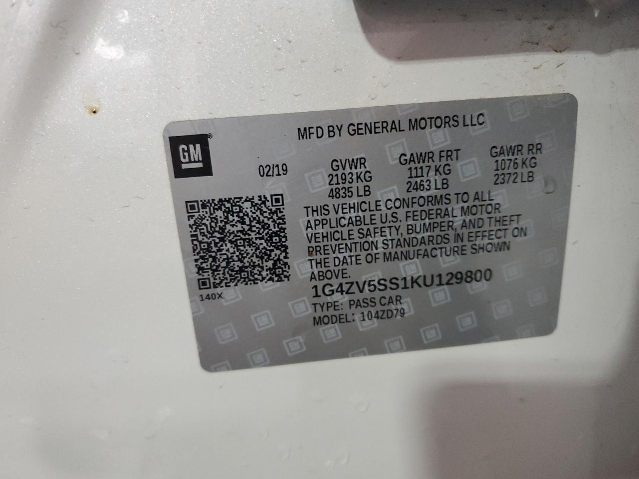 2019 Buick Lacrosse Avenir VIN: 1G4ZV5SS1KU129800 Lot: 91719385