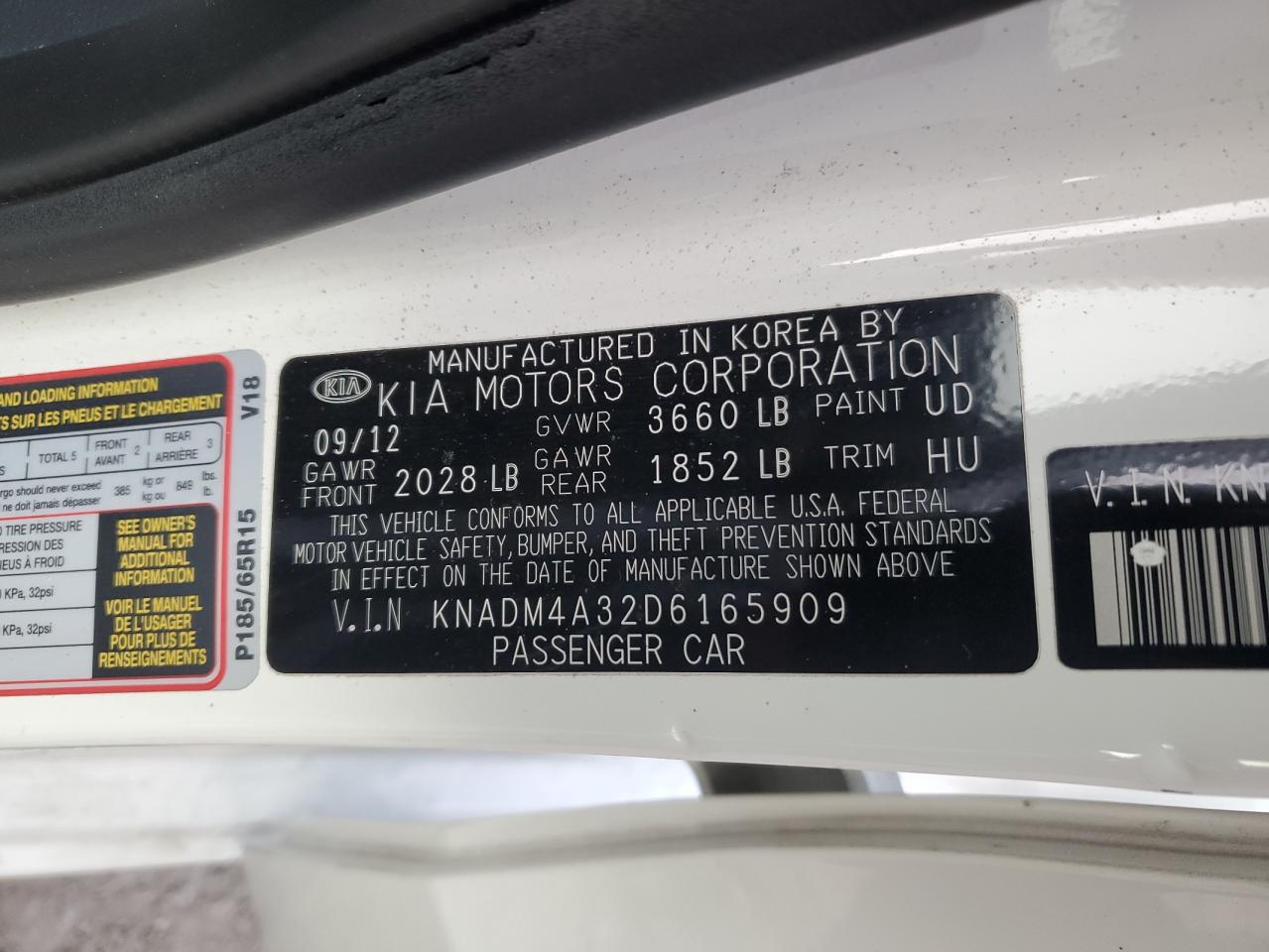 2013 Kia Rio Lx VIN: KNADM4A32D6165909 Lot: 91707685