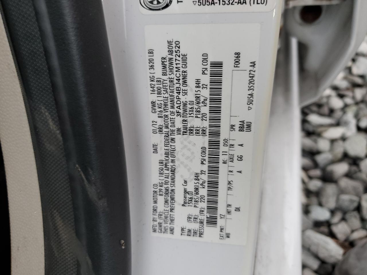 2011 Ford Fiesta Se VIN: 3FADP4BJ4CM172520 Lot: 92053645