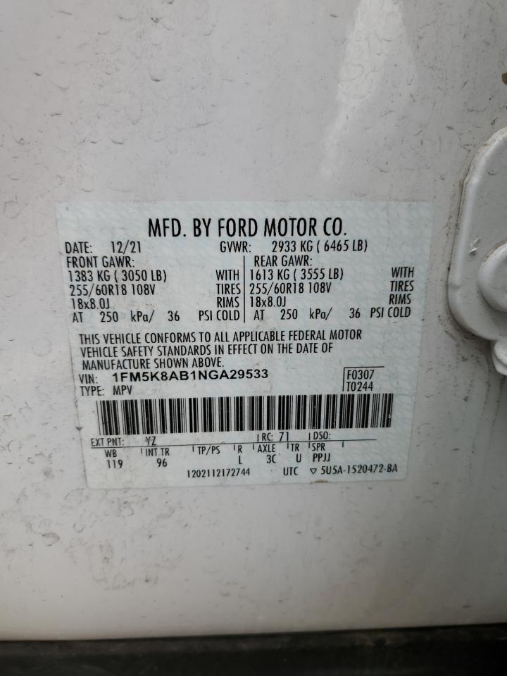 2022 Ford Explorer Police Interceptor VIN: 1FM5K8AB1NGA29533 Lot: 91585325