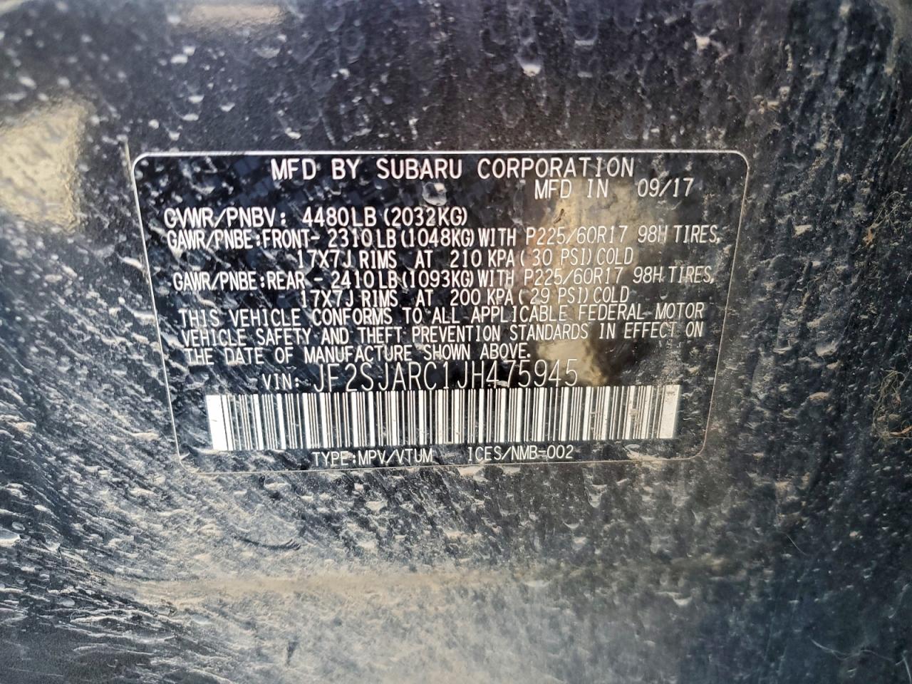 2018 Subaru Forester 2.5I Limited VIN: JF2SJARC1JH475945 Lot: 94184165
