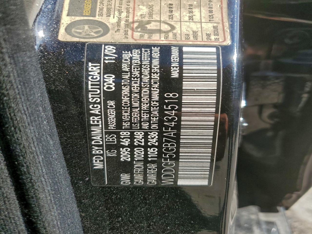 2010 Mercedes-Benz C 350 VIN: WDDGF5GB7AF434518 Lot: 94551215