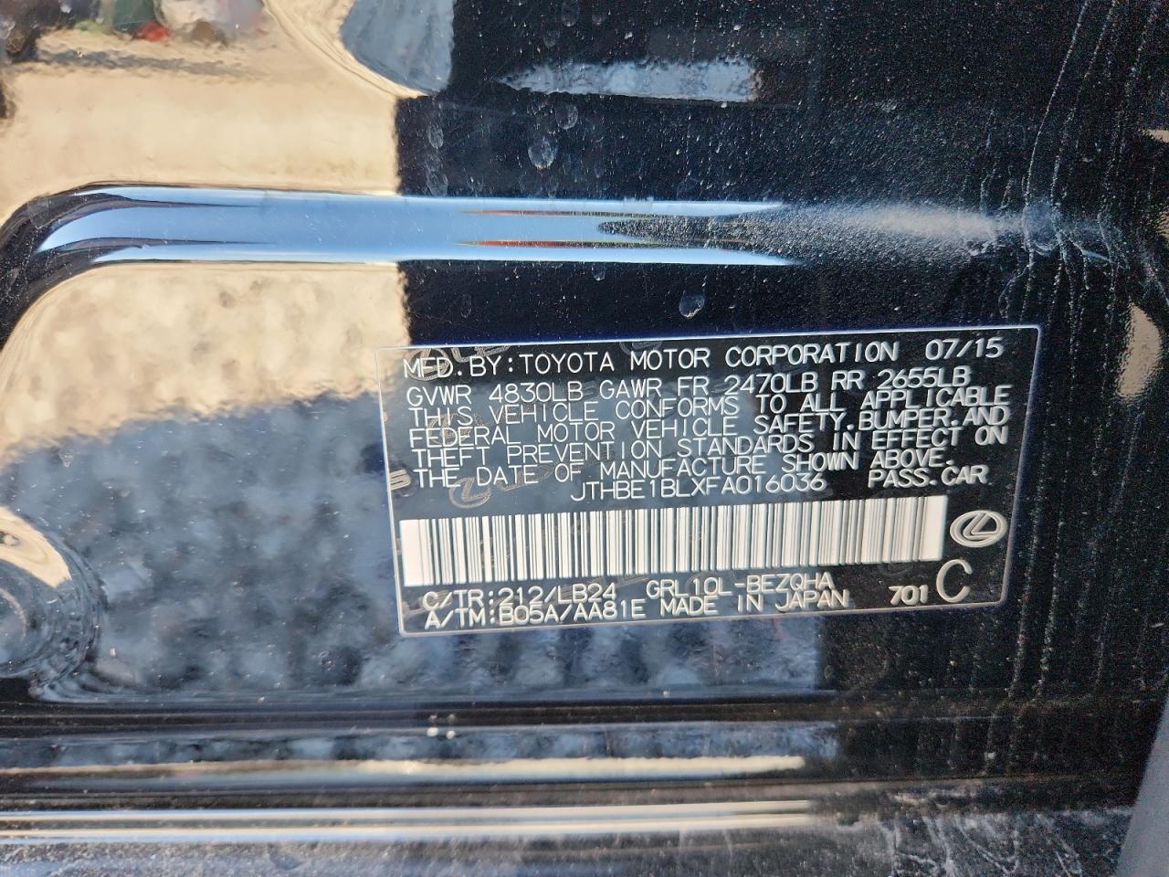 2015 Lexus Gs 350 VIN: JTHBE1BLXFA016036 Lot: 91650115