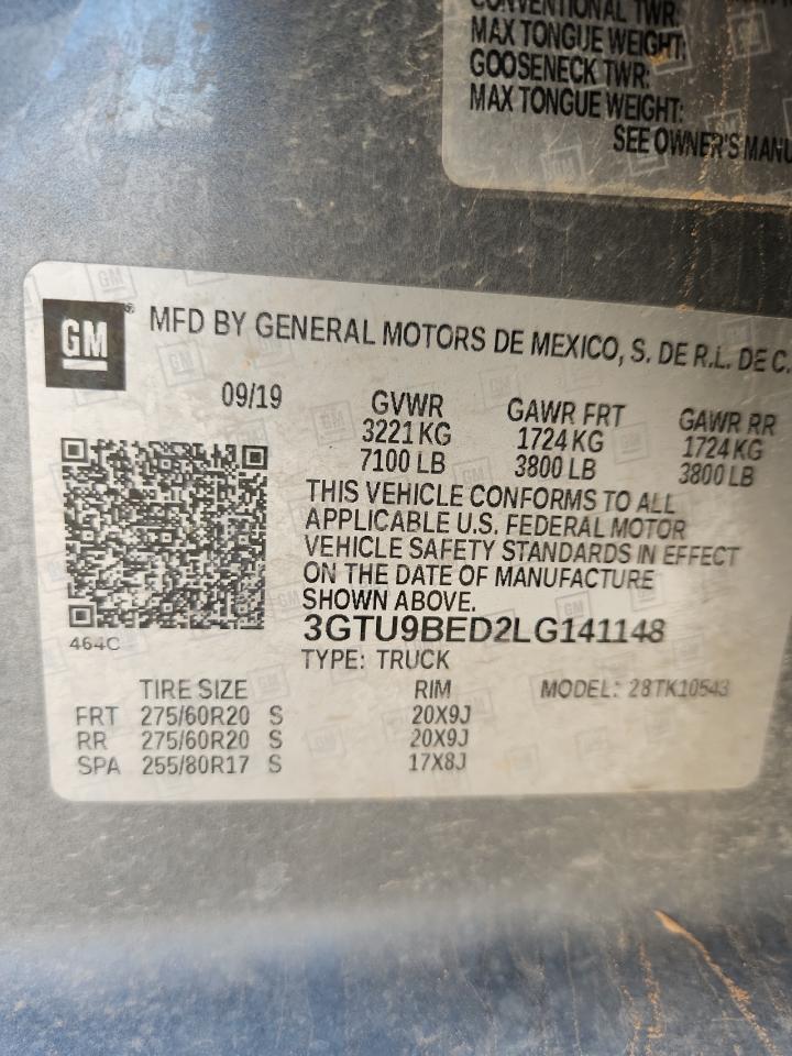 2020 GMC Sierra K1500 Sle VIN: 3GTU9BED2LG141148 Lot: 90130405