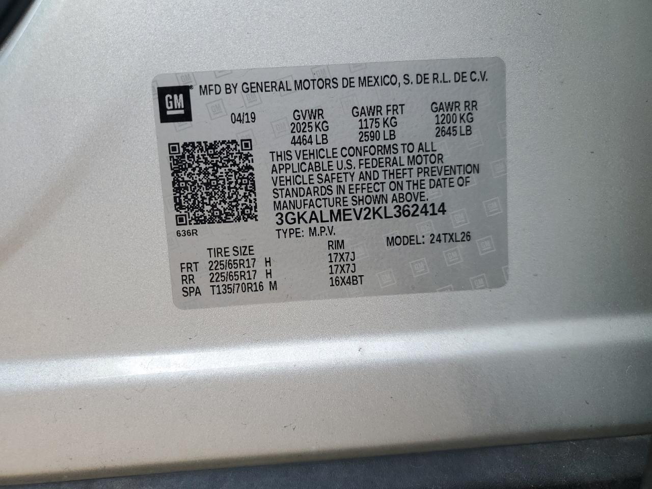 2019 GMC Terrain Sle VIN: 3GKALMEV2KL362414 Lot: 93053845