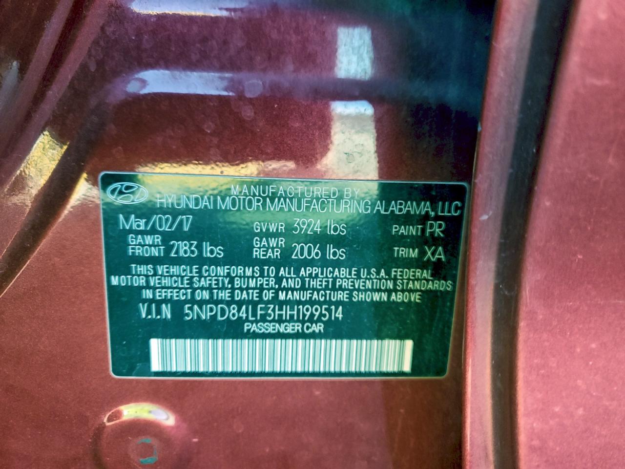 2017 Hyundai Elantra Se VIN: 5NPD84LF3HH199514 Lot: 94714995