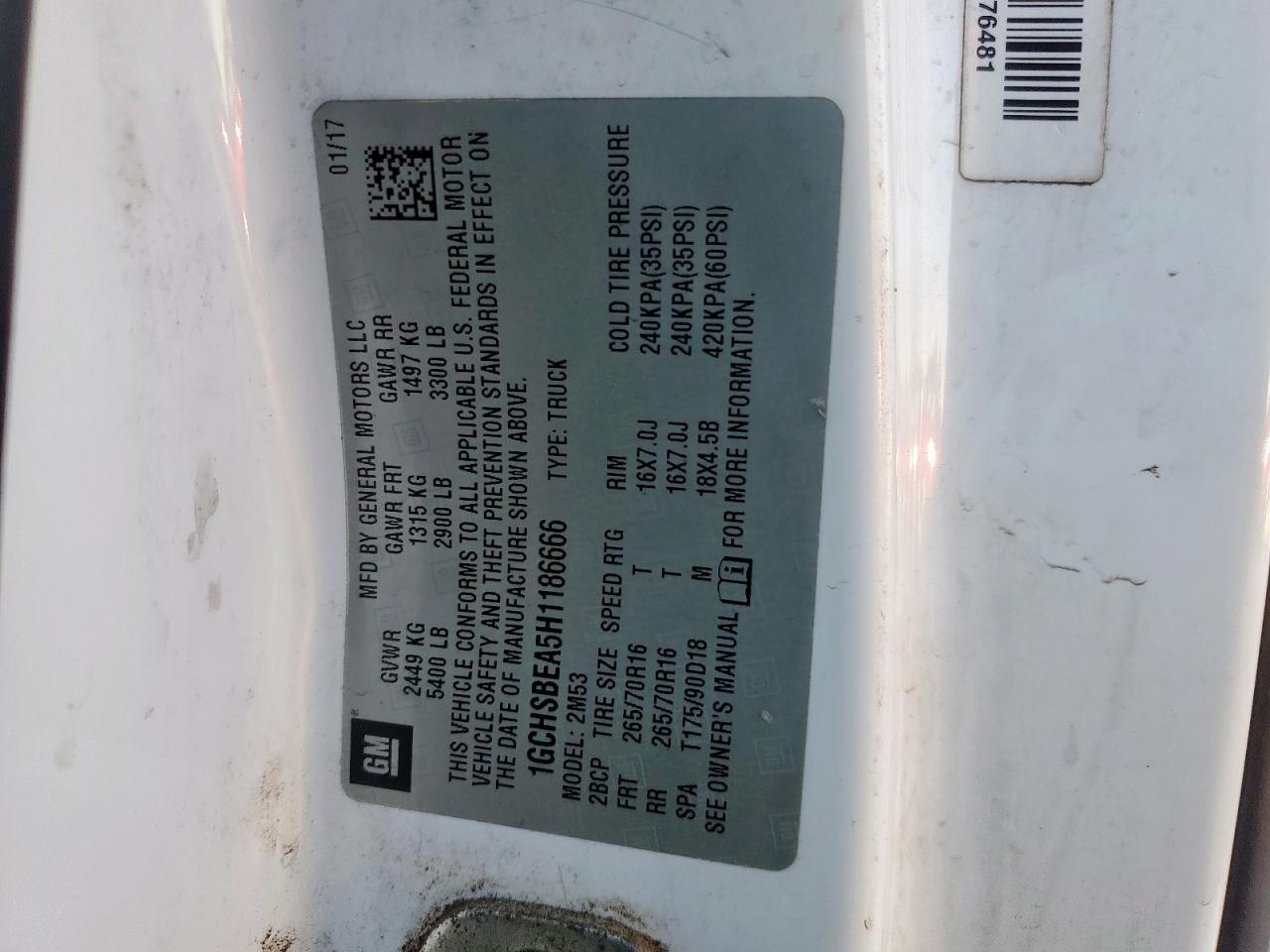 2017 Chevrolet Colorado VIN: 1GCHSBEA5H1186666 Lot: 91610105