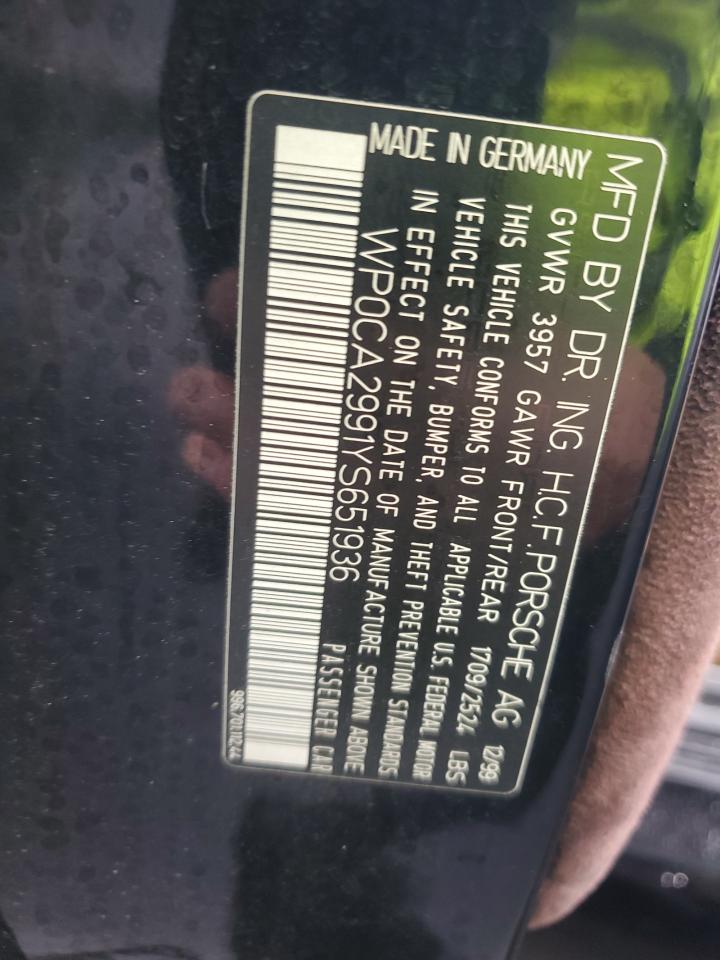 2000 Porsche 911 Carrera 2 VIN: WP0CA2991YS651936 Lot: 92293135