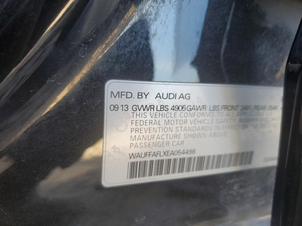 2014 Audi A4 Premium Plus VIN: WAUFFAFLXEA054498 Lot: 92575225