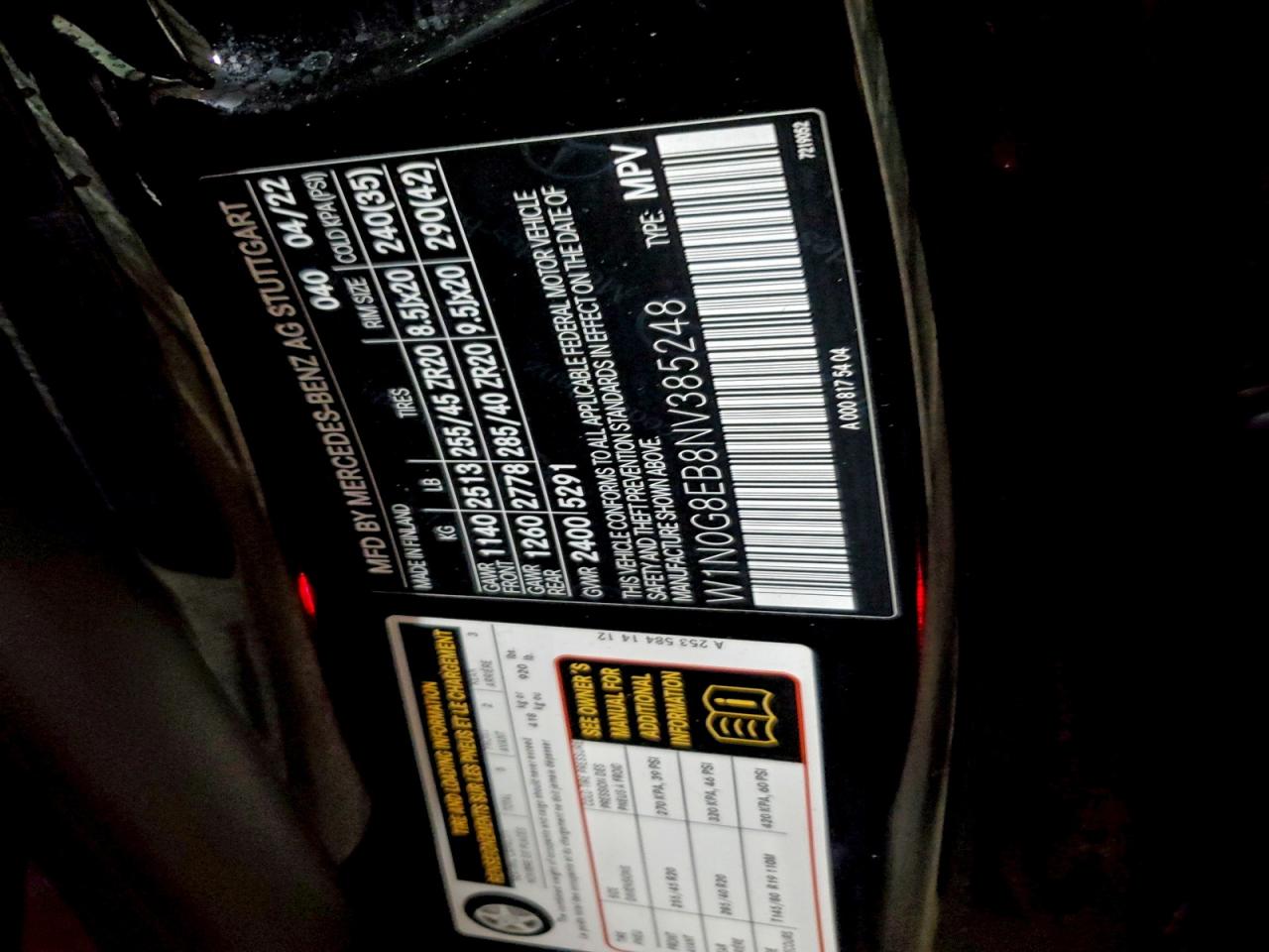 2022 Mercedes-Benz Glc 300 4Matic VIN: W1N0G8EB8NV385248 Lot: 94098175