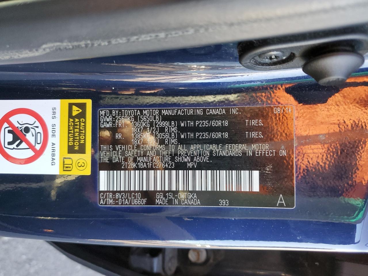 2015 Lexus Rx 350 Base VIN: 2T2BK1BA1FC276423 Lot: 92638325