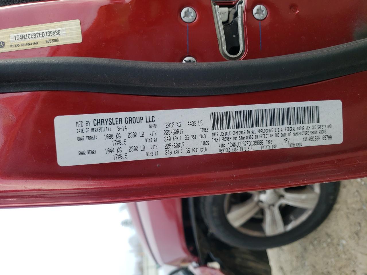 2015 Jeep Compass Latitude VIN: 1C4NJCEB7FD139686 Lot: 92080865