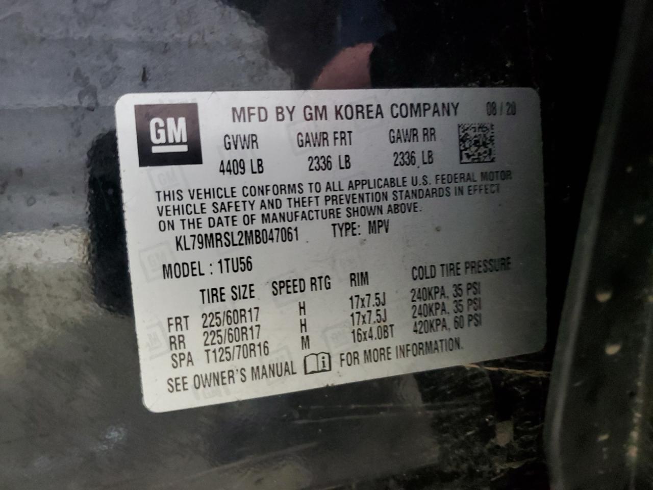 2021 Chevrolet Trailblazer Lt VIN: KL79MRSL2MB047061 Lot: 91609485