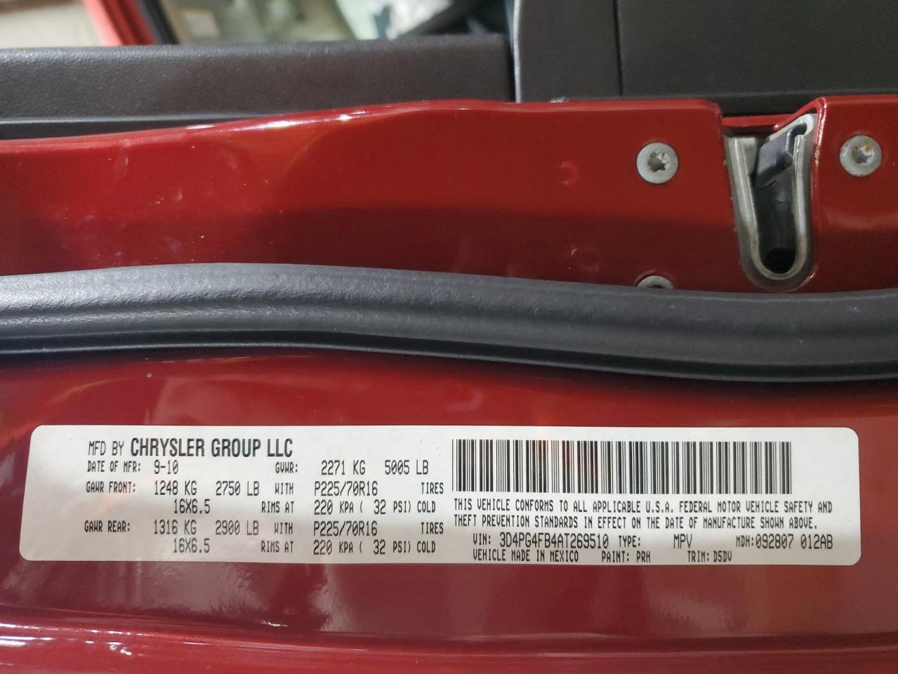 2010 Dodge Journey Se VIN: 3D4PG4FB4AT269510 Lot: 92046465