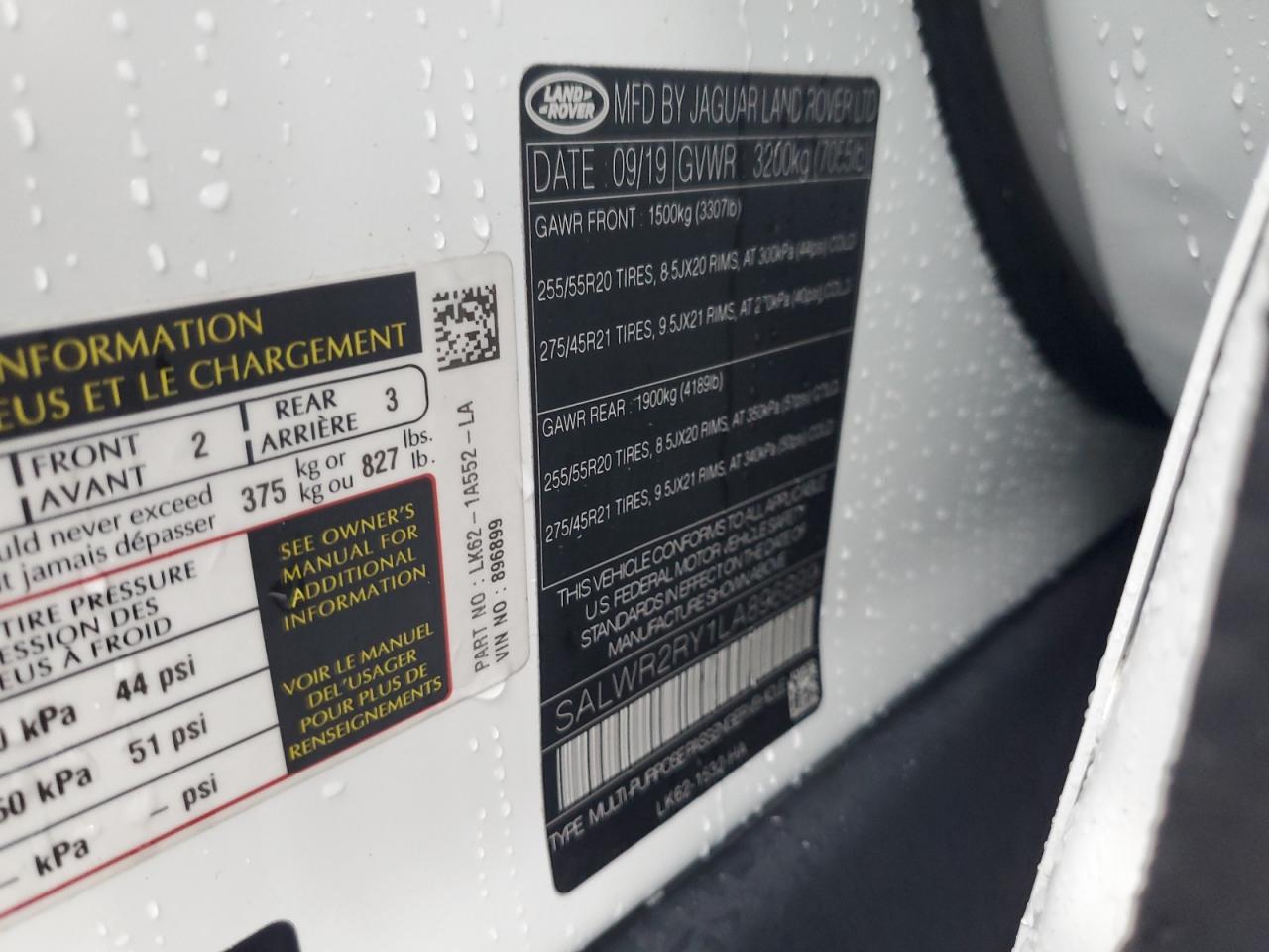 2020 Land Rover Range Rover Sport Hse VIN: SALWR2RY1LA896899 Lot: 93664595