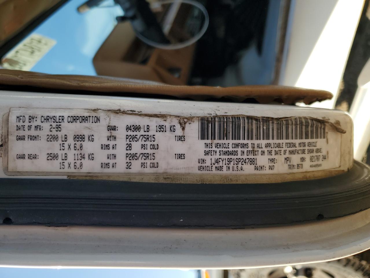 1995 Jeep Wrangler / Yj S VIN: 1J4FY19P1SP247881 Lot: 91847105