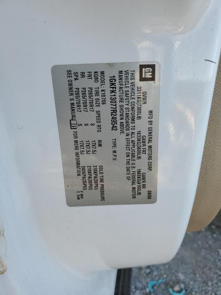 2007 GMC Yukon VIN: 1GKFK13077R249542 Lot: 92303025