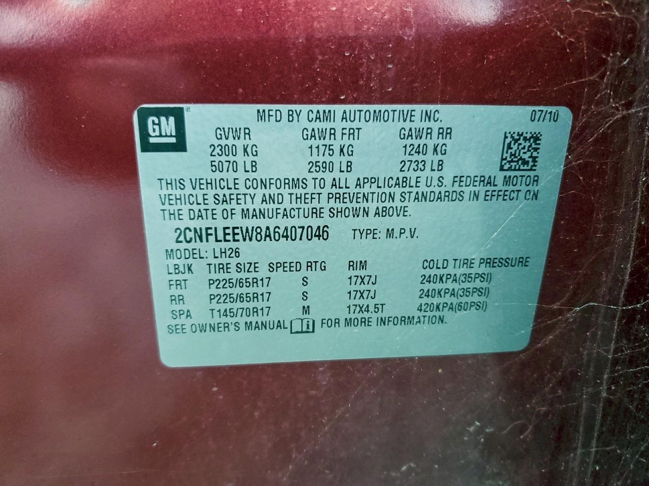 2010 Chevrolet Equinox Lt VIN: 2CNFLEEW8A6407046 Lot: 94737875