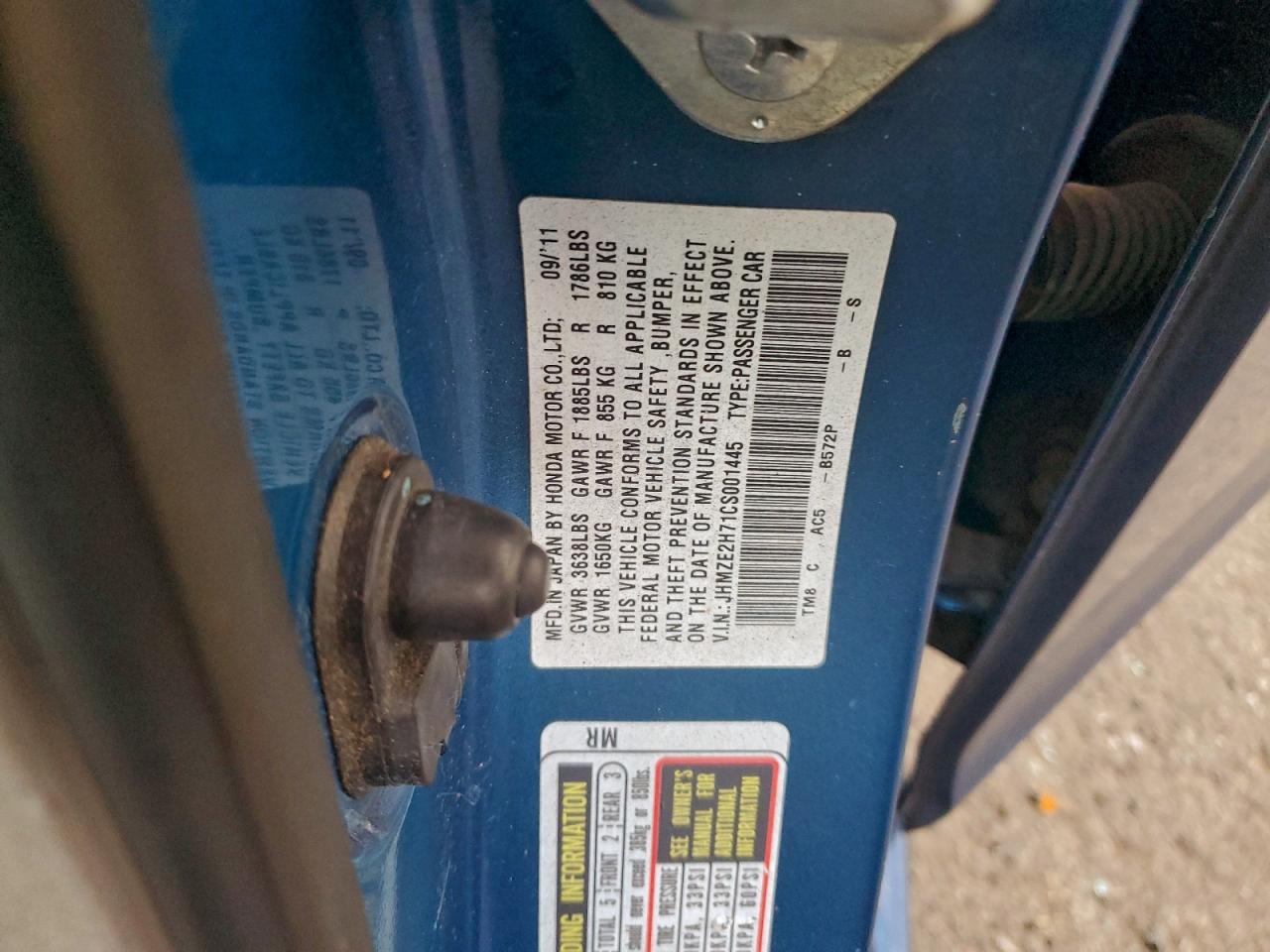 2012 Honda Insight Ex VIN: JHMZE2H71CS001445 Lot: 94375245