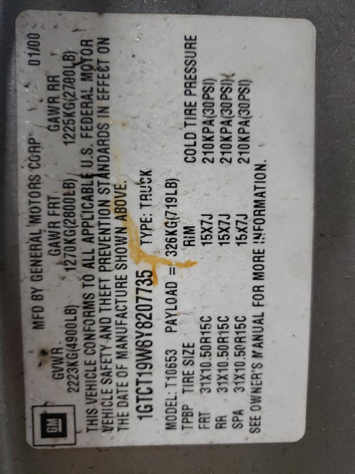 2000 GMC Sonoma VIN: 1GTCT19W8Y8207735 Lot: 92434725