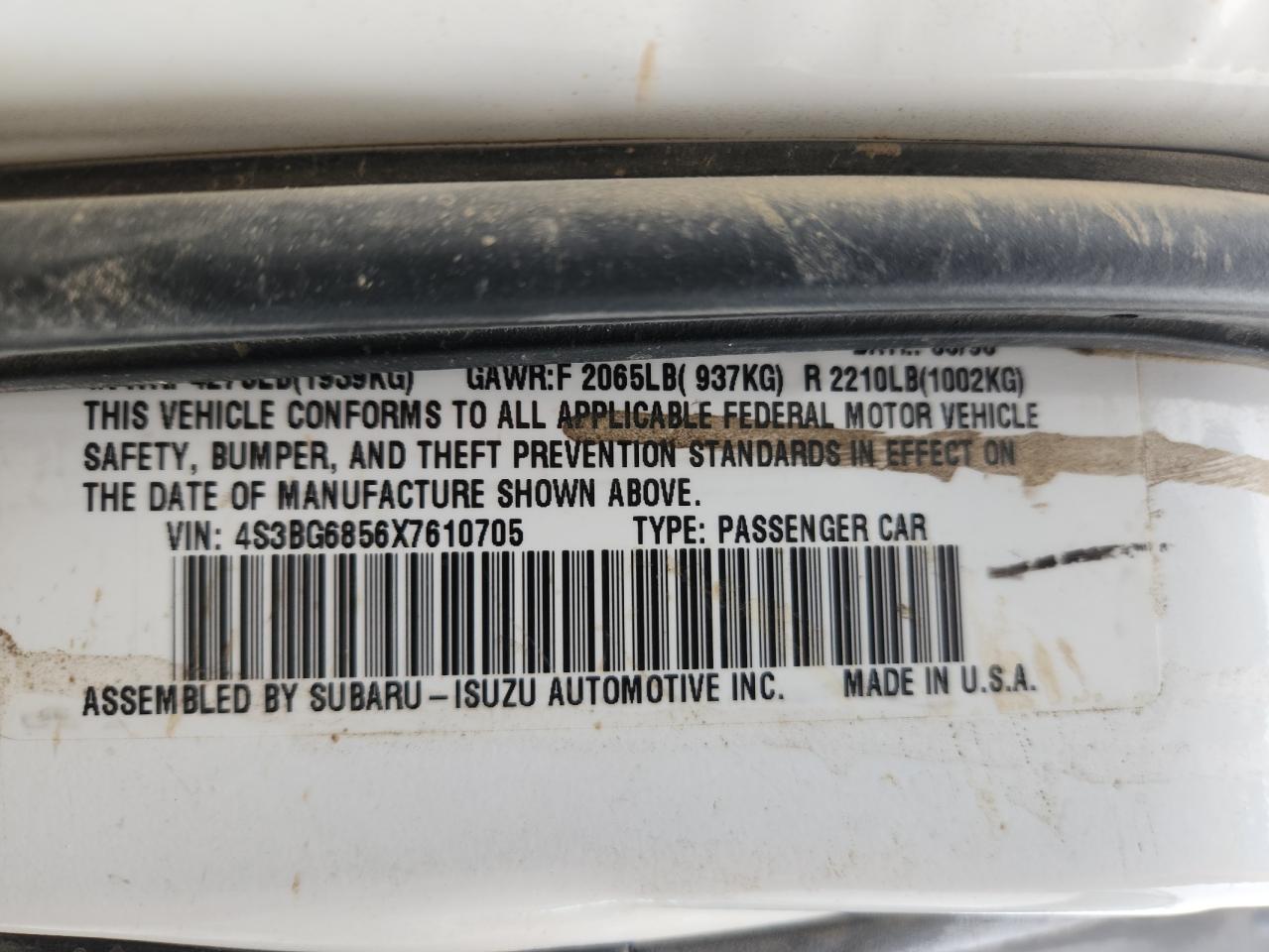 1999 Subaru Legacy Outback VIN: 4S3BG6856X7610705 Lot: 93369585