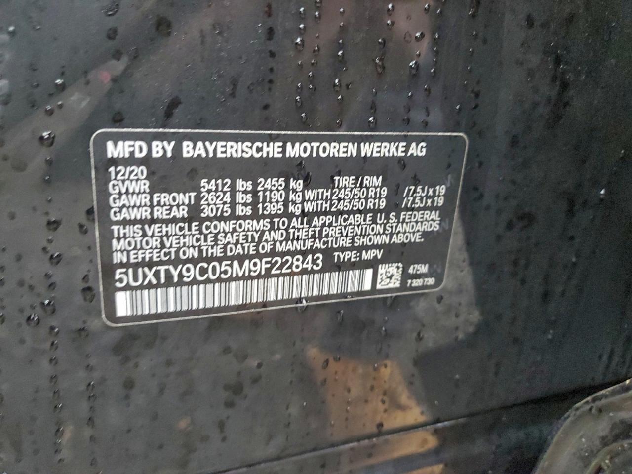 2021 BMW X3 xDrivem40I VIN: 5UXTY9C05M9F22843 Lot: 94141485