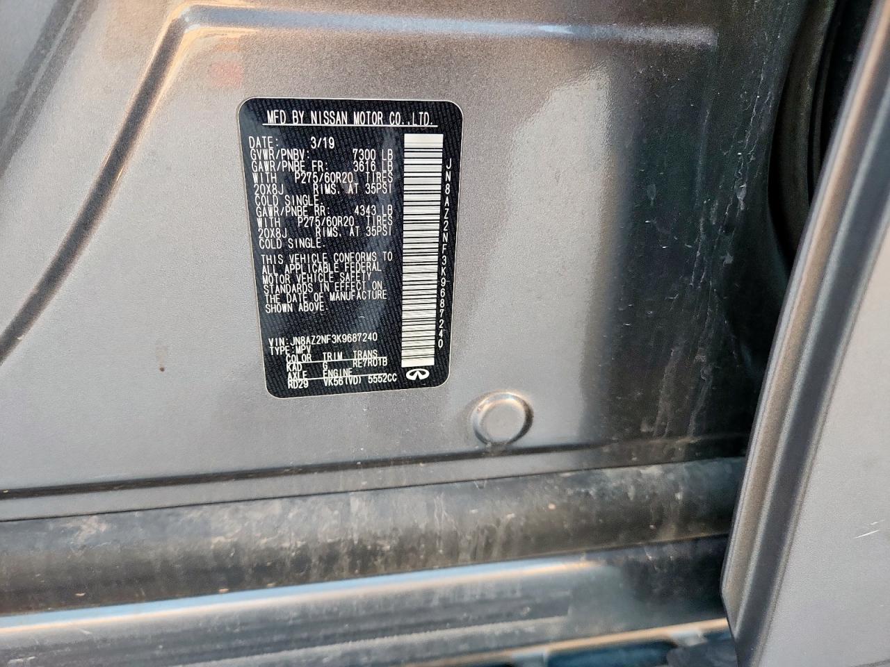 2019 Infiniti Qx80 Luxe VIN: JN8AZ2NF3K9687240 Lot: 91718335