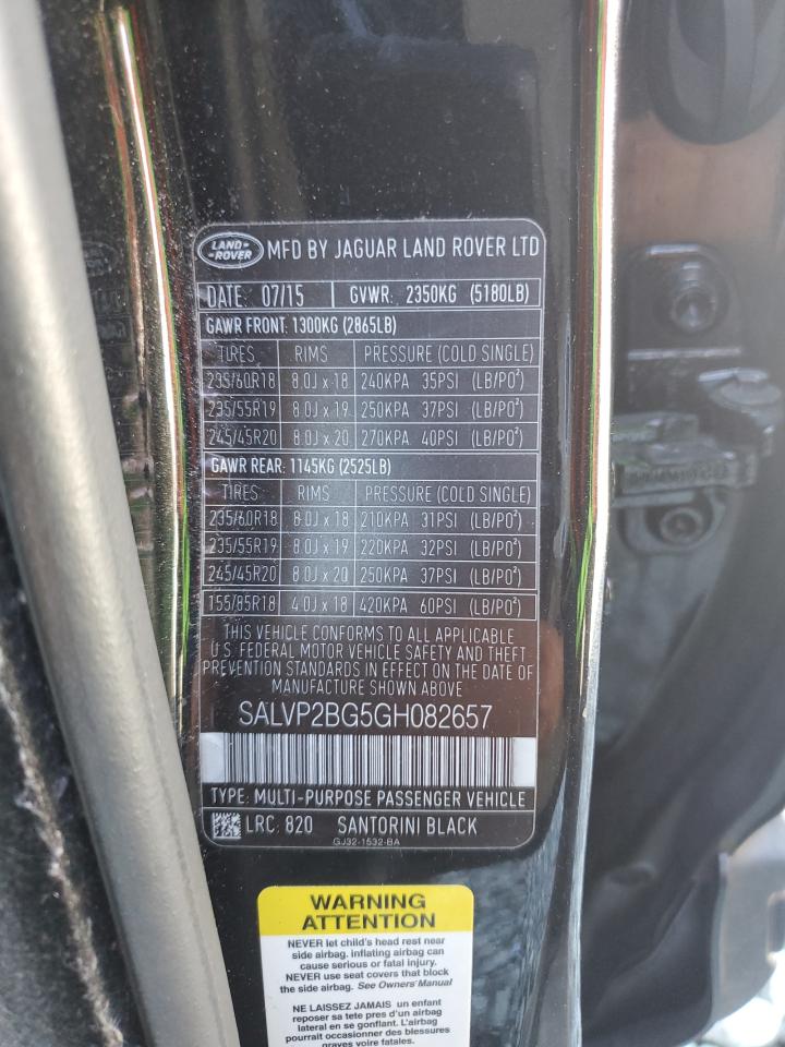 2016 Land Rover Range Rover Evoque Se VIN: SALVP2BG5GH082657 Lot: 90760165