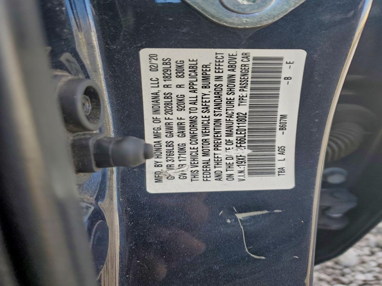 2020 Honda Civic Lx VIN: 19XFC2F66LE011802 Lot: 93572005