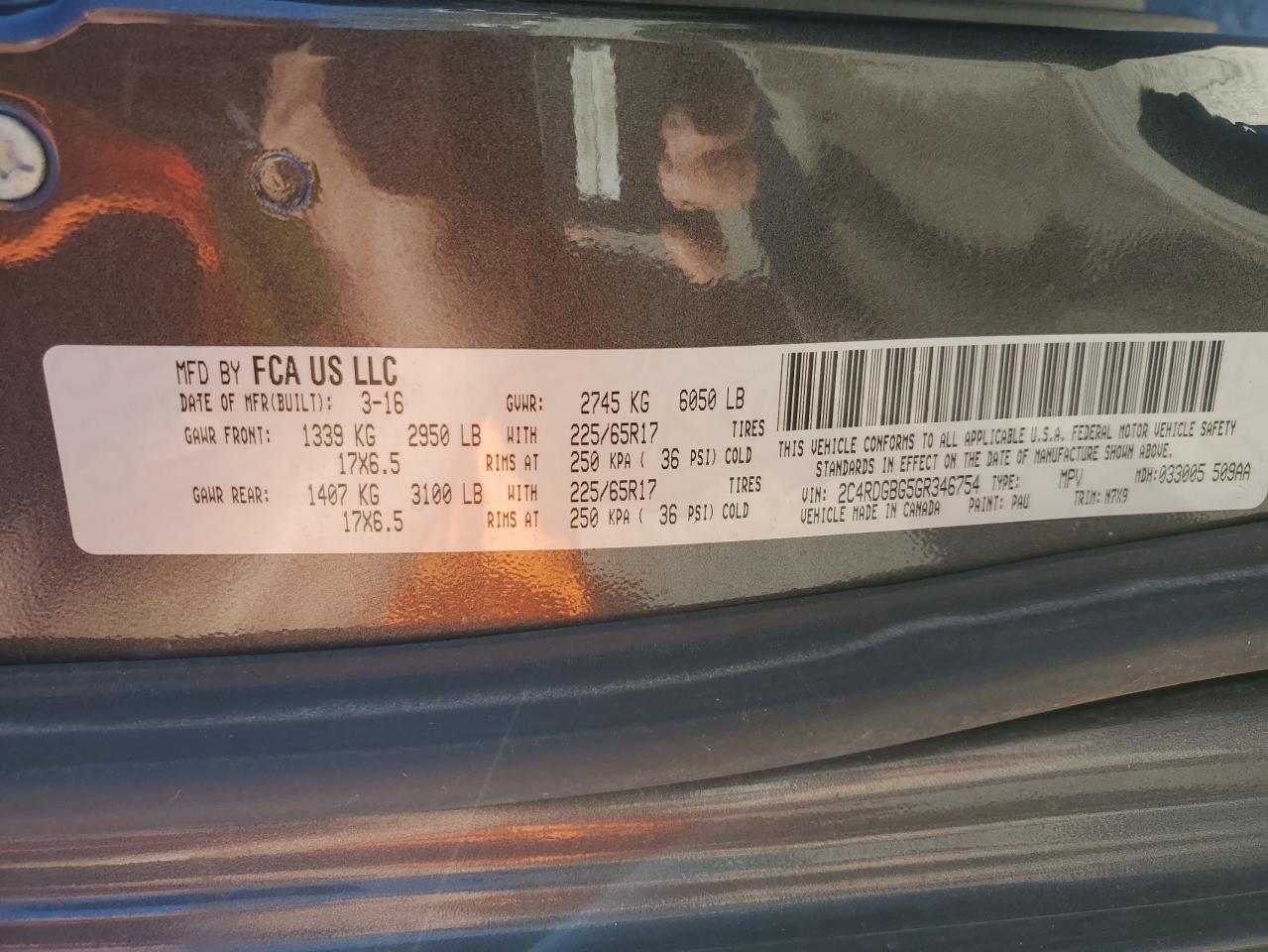 2016 Dodge Grand Caravan Se VIN: 2C4RDGBG5GR346754 Lot: 90903175