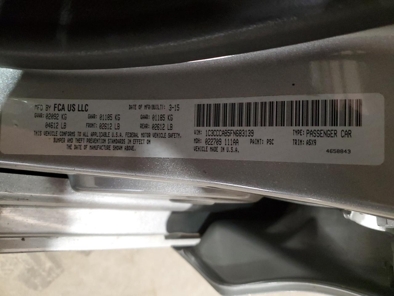 2015 Chrysler 200 Limited VIN: 1C3CCCAB5FN683139 Lot: 92369155