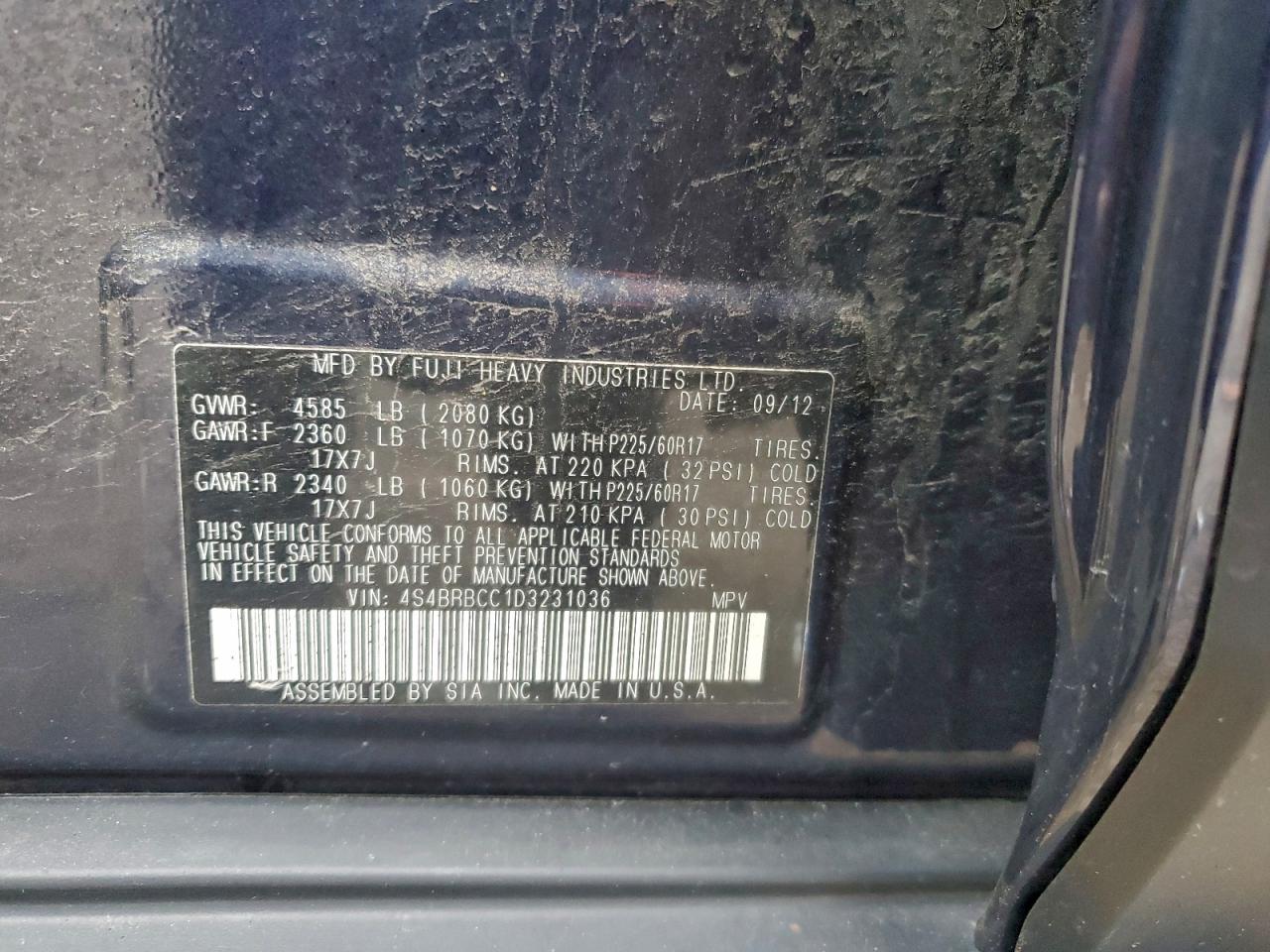 2013 Subaru Outback 2.5I Premium VIN: 4S4BRBCC1D3231036 Lot: 94512985