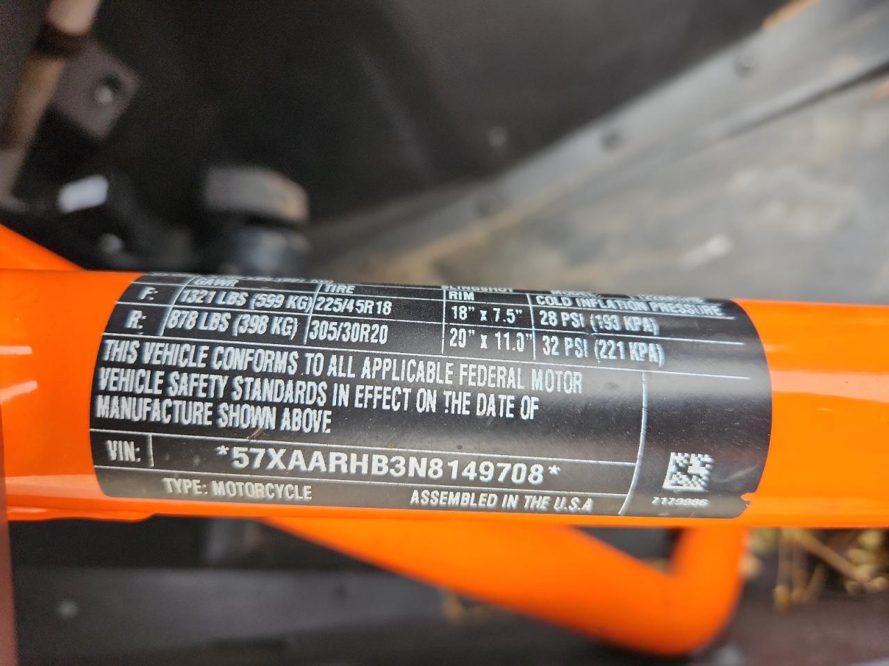 2022 Polaris Slingshot R VIN: 57XAARHB3N8149708 Lot: 89463875